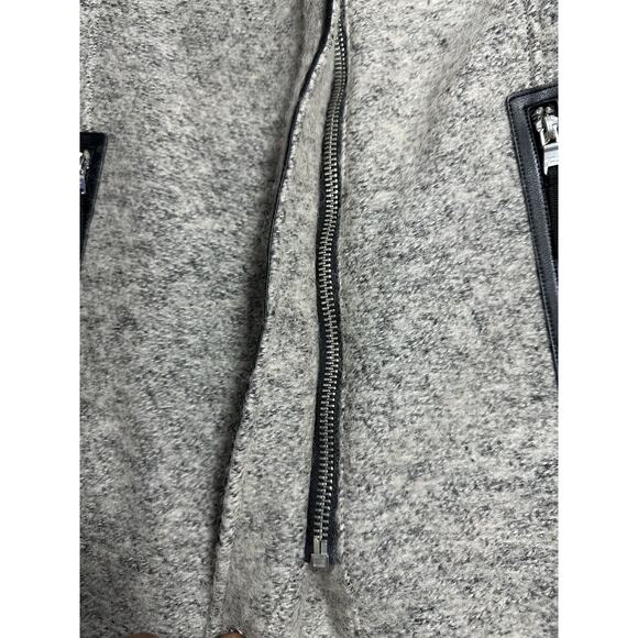 Calvin Klein Wool Blend Faux Leather Trim Bouclé Asymmetrical Coat Gray Small - Picture 11 of 16